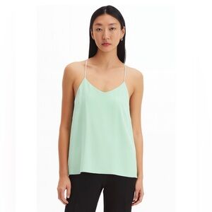 TIBI 100% Silk Crepe de Chine Classic Cami Camisole Racerback in Seafoam